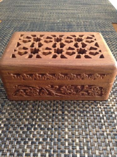 Wooden Box Carved Floral Trinket India Home Decor