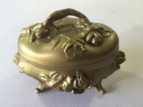 Vintage Trinket Box B & W Gold Rose Art Nouveau Dresser Jewelry