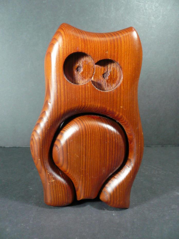 Vintage Handcrafted Native Redwood Owl Trinket Jewelry Box 6 1/2