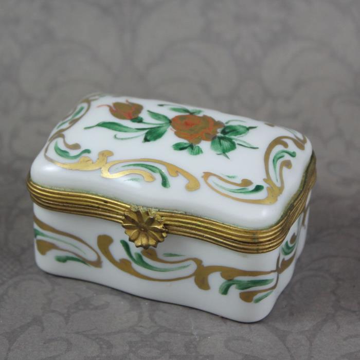 Vintage French Limoges Style Green and Gold Gilt Hand Painted China Box