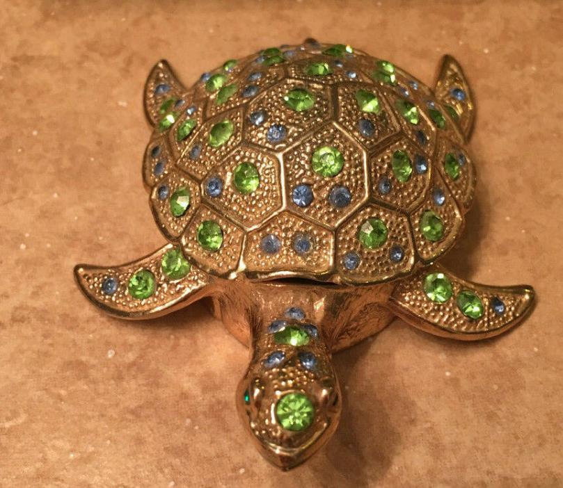 Turtle Jeweled Trinket Box with Crystals