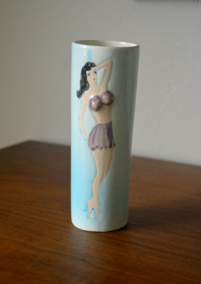 Vintage Ceramic Vase with a Pin-Up Girl