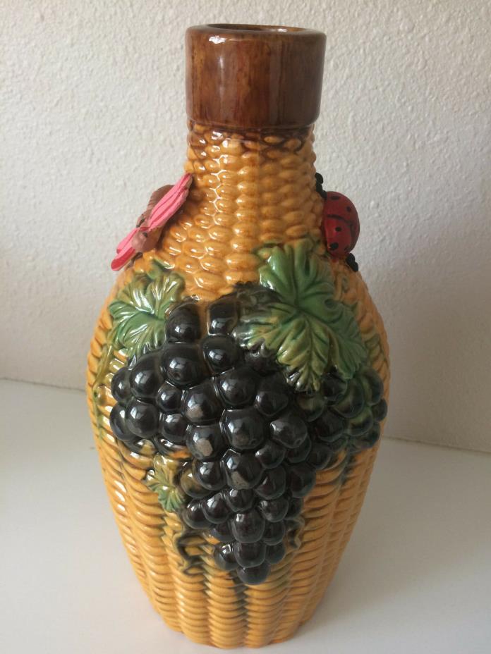Vintage Vase Garden Lady Bug Dragonfly Grapes Decorative Vase