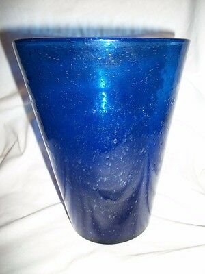COBALT BLUE BUBBLE GLASS VASE SIZE 7 1/2
