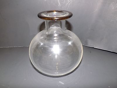 CLEAR AND BROWN DARK AMBER RIM TRIM VASE MARKED 