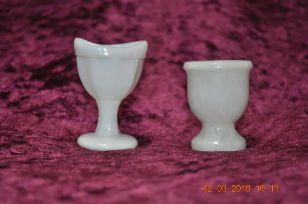 WHITE GLASS MINIATURE BUD VASES, set of 2, candle/toothpick holders, MILK GLASS