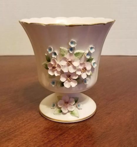 Art Deco white porcelain floral vase planter Norcrest Japan pink blue flowers