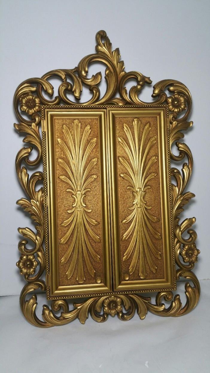 VTG MCM Syroco Dart Gold Gilt Wall Mirror Jewelry Box/Cabinet Hollywood Regency