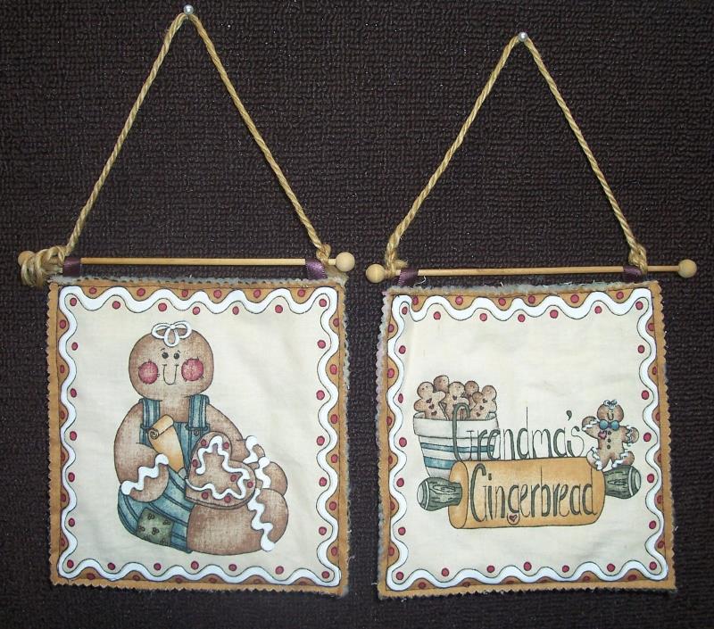 GRANDMA'S GINGERBREAD decorative wall hangings Quilt fabric squares Xmas Gifts