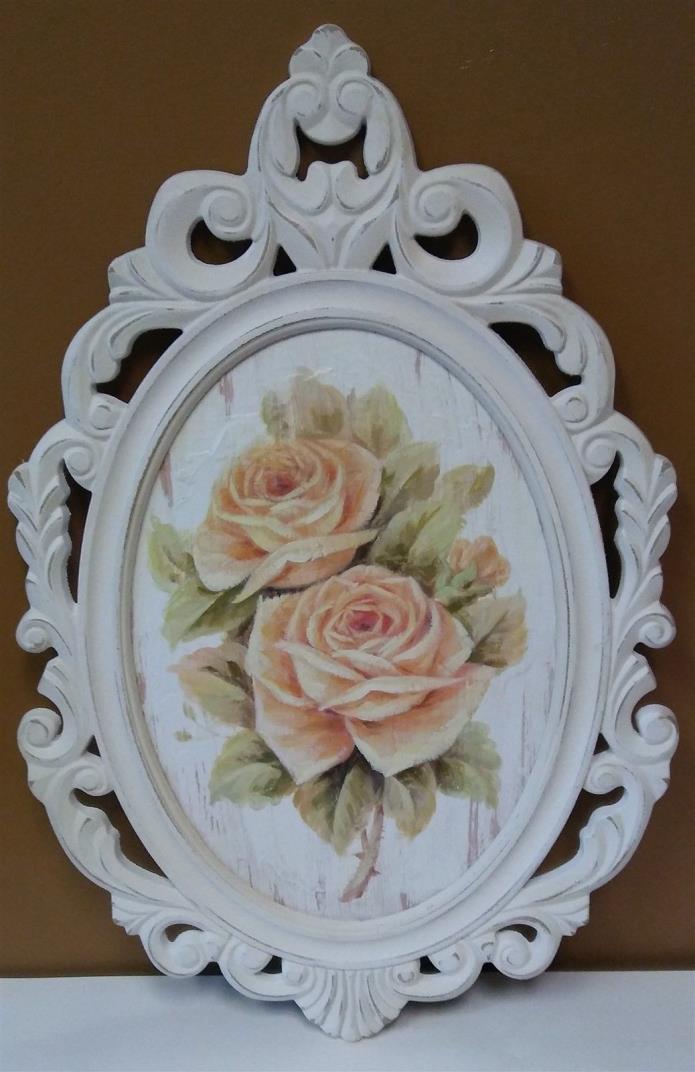 Victorian Trading Co Cottage Ivory & Peach Roses Oval Wall Hanging Large 11E