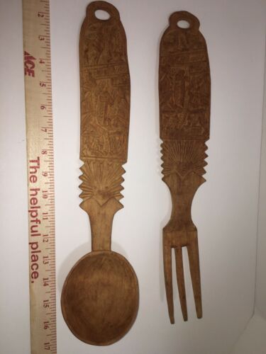 Vintage Carved Wooden Fork and Spoon Wall Decor 15