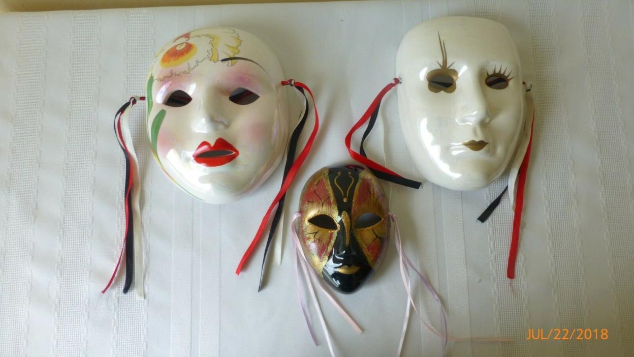 Clay Art Ceramic Mask Wall Art Decorative Wall Hanging Mardi Gras Set of 3
