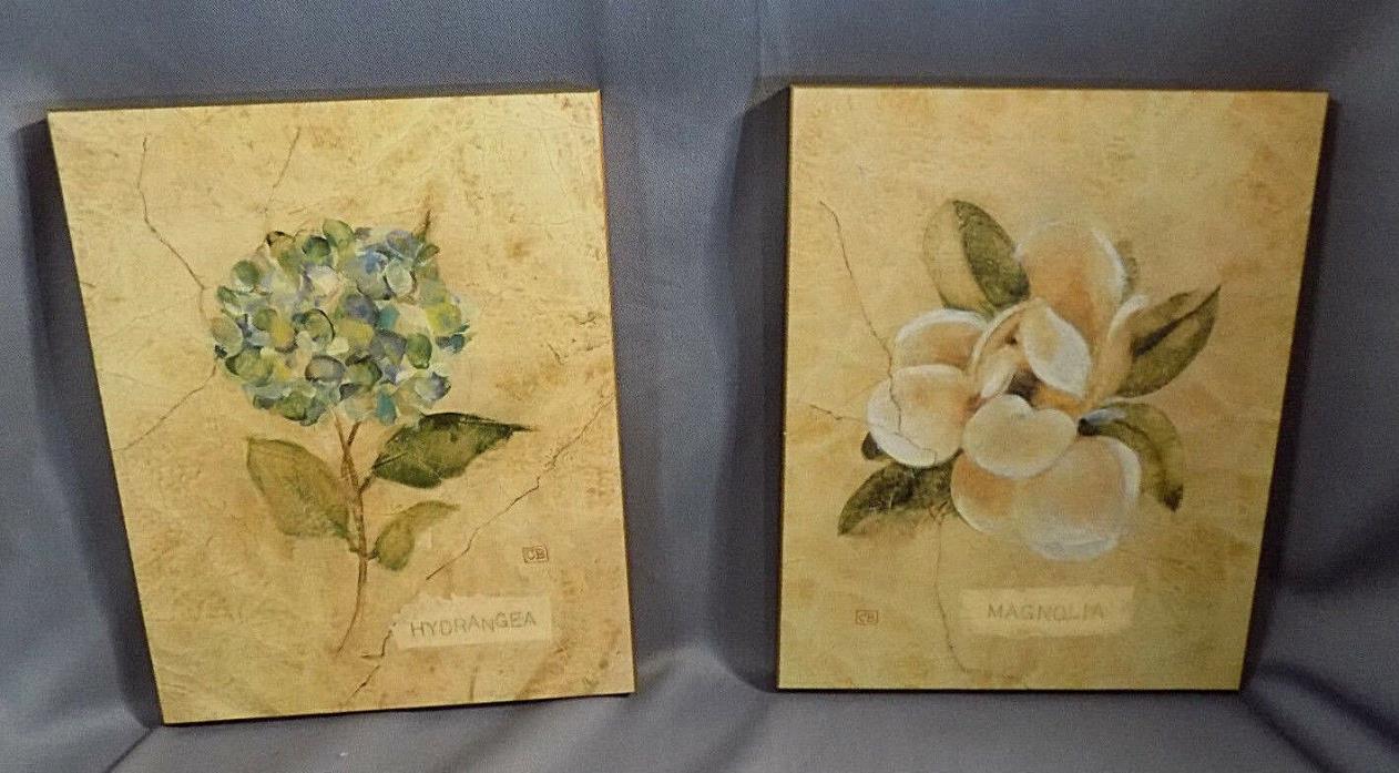 2  floral Wall plaques Hydrangea & Magnolia Cherry Creek Woodcrafters 8 x 10 Art