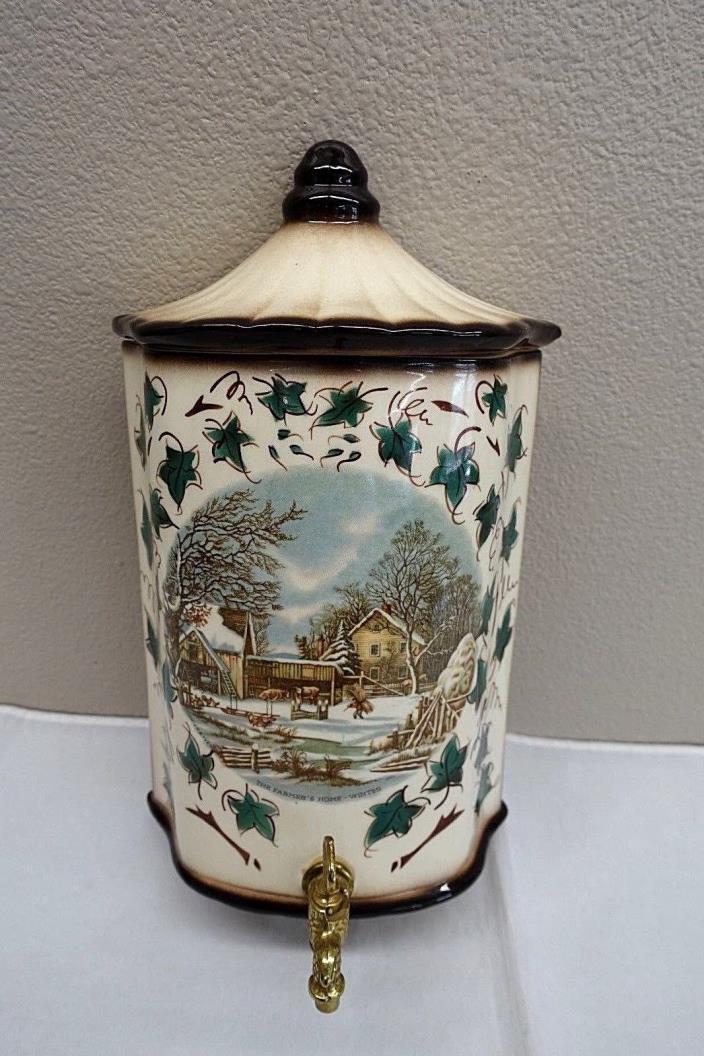 Rare Vintage Currier & Ives The Farmers Home Winter Lavabo Wall Pocket Dispenser