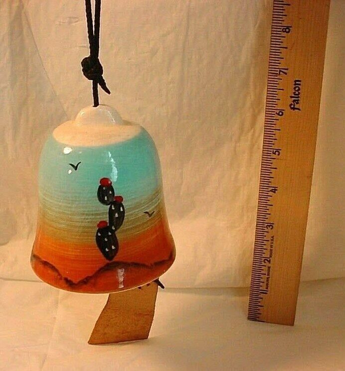 Vtg Southwestern Ceramic Bell for Garden Cactus Desert Motif 10 inch