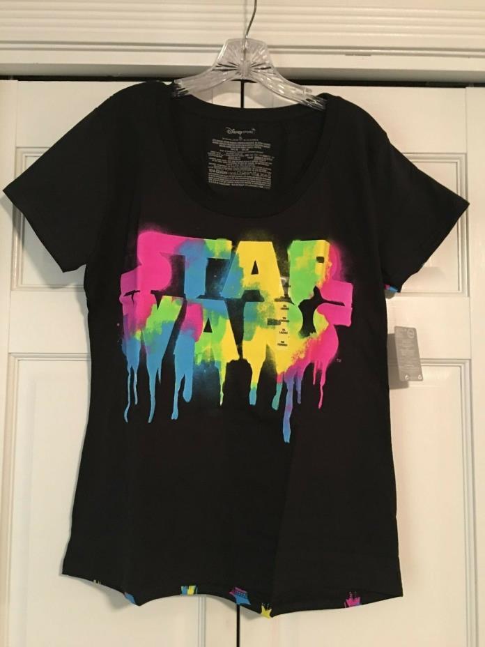New In Package Retired Star Wars T-Shirt Ladies XL Disney Store Neon & Black