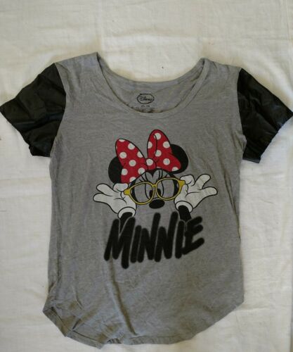 Disney Minnie Mouse t-shirt junior women’s XXL 19 Faux Leather sleeves grey #12