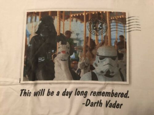 Disney Star Wars Darth Vader + Storm Trooper Carousel Postcard  Graphic Shirt