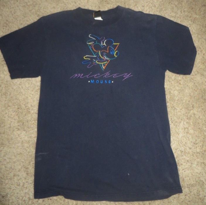 Adult Unisex Large Disney Mickey Mouse Embroidered Navy Blue Tee Shirt