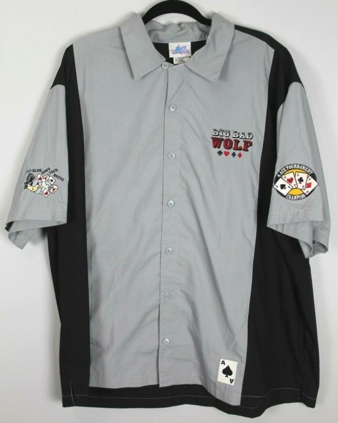 Disney World Big Bad Wolf Hold 'Em Poker Club Bowling Shirt Size XXL Embroidered