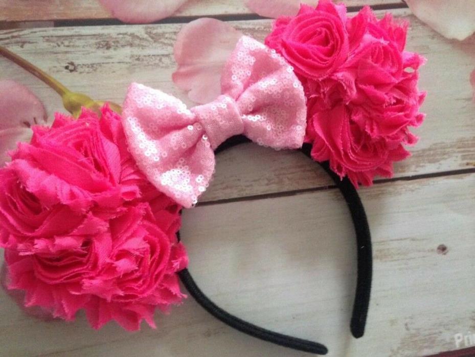 Valentine Pink Flower Mouse ears headband- Disney World-Disneyland