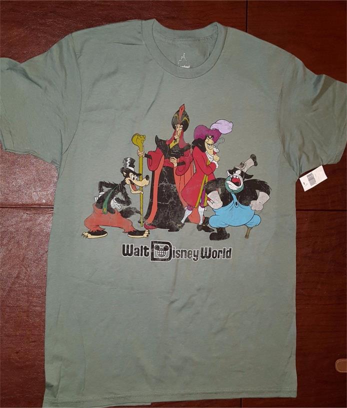 NEW Disney World Retro Villain T Shirt Big Bad Wolf Pete Jafar Capt Hook Adult M