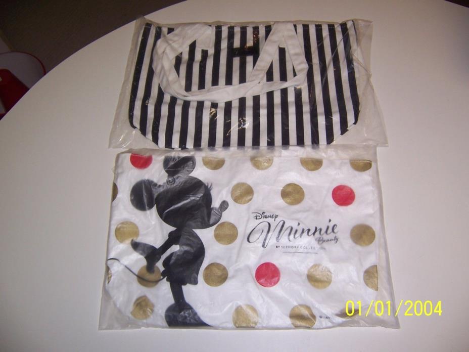 Sephora Collection Canvas Tote Bag Set of 2 B&W Stripe + Disney Minnie Mouse NIP