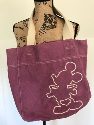 Embroidered Mickey Mouse outline Disney world resort purple canvas tote bag