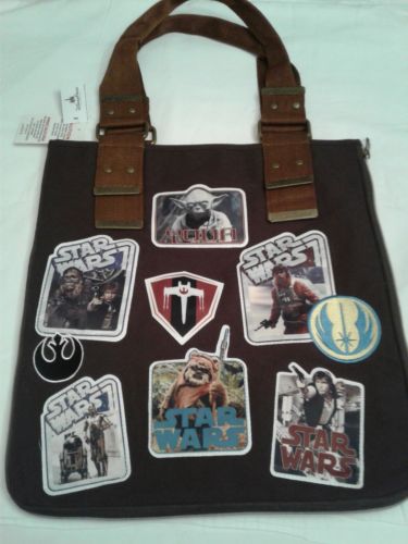 DISNEY PARKS STAR WARS Patches Canvas Tote Bag Extendable 15” X 14” NWT