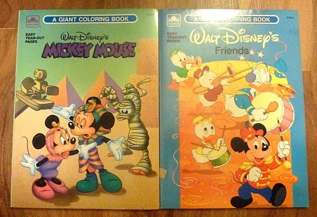 Vintage Lot of 2 Disney Mickey Mouse Golden Giant Coloring Books Mickey&Friends