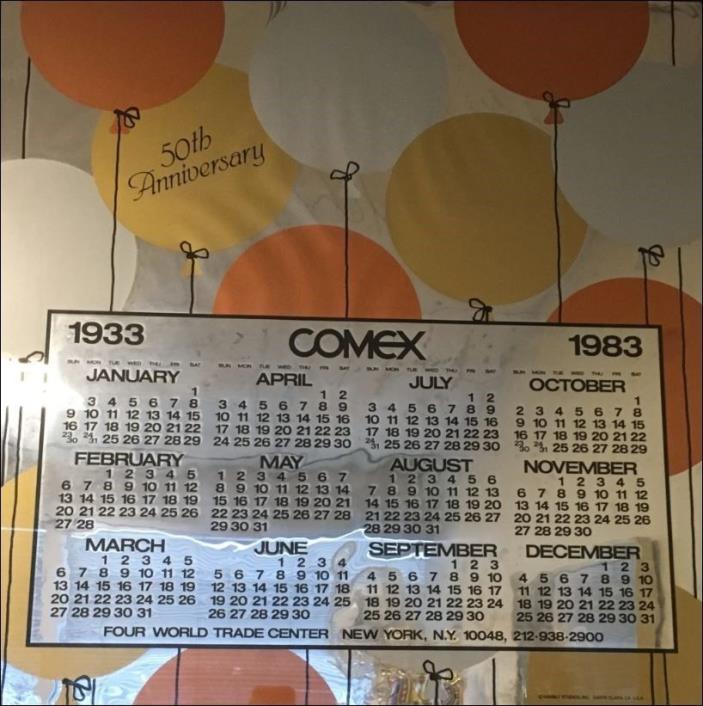 COMEX calendar 1983, WTC world trade center NYC Hambly Studios NYMEX gold silver