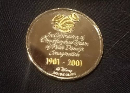 2001 Walt Disney Fine Silver Coin Celebration of 100 years Medallion Box