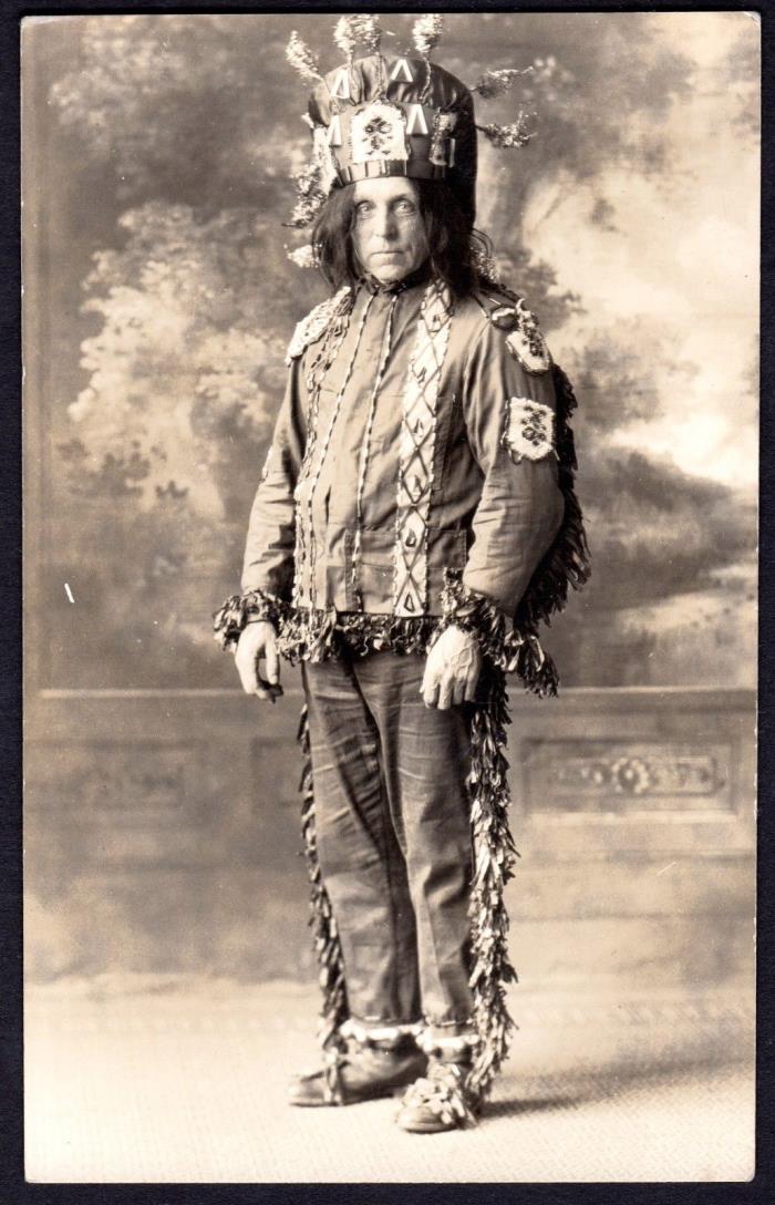 c.1907 IMPROVED ORDER OF RED MEN CHIEF WITH HEADDRESS ~ I.O.R.M.~SONS OF LIBERTY