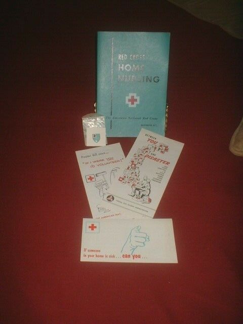Vintage RED CROSS Home Nursing Book 1951 Fifth Printing, Leaflets, New Pin