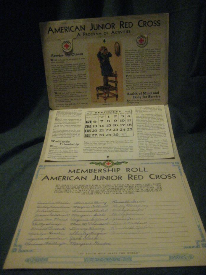 RED CROSS collectible vintage 1930s CALENDAR American Junior School Sept to May