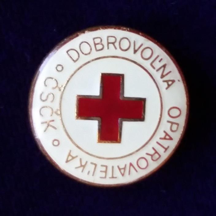 Vintage Red Cross Enamel Pin Czech Nurse Dobrovolna CSCK Opatrovatel'ka