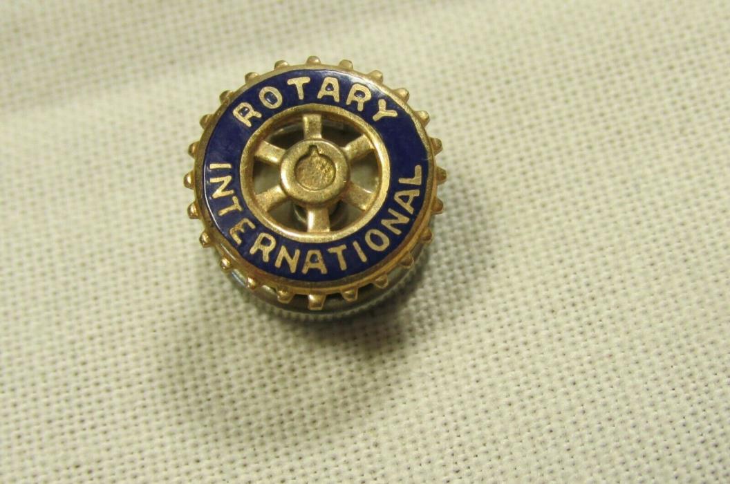 Vintage 10k Yellow Gold & Enamel Rotary International Lapel or Hat Pin w Screw