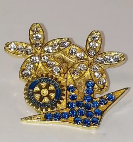 Rotary International Rhinestone Flower Lapel Pin
