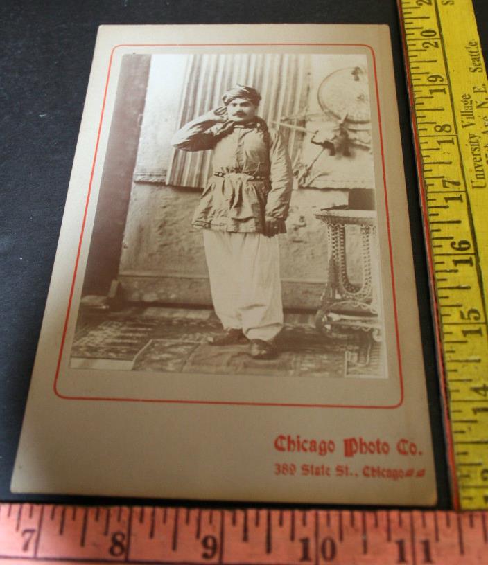 Cabinet Card Photo Turkish man/ JB Wilson Chicago Photo Co 1800s Ghost shot back