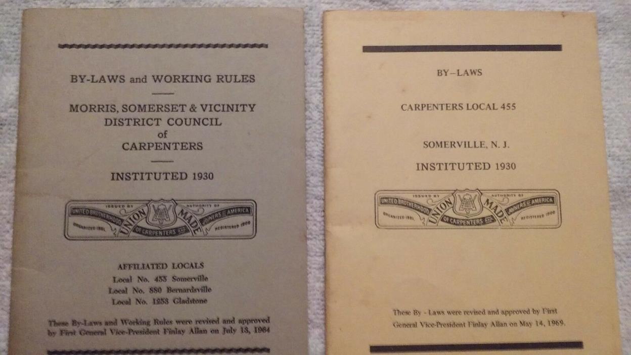 Lot 2 Carpenters Union By-Laws Local 455 Somerville NJ - Revised 1964 -Gladstone