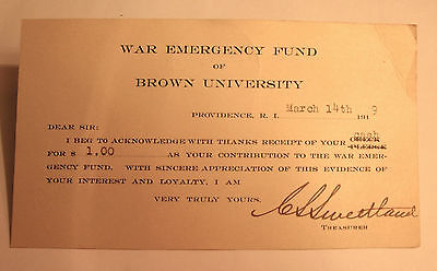 1919 War Emergency Fund Receipt Card.