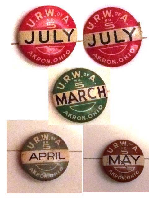 5 Original ‘30s/ ‘40s Pins from UNITED RUBBER WORKERS OF AMERICA (ARWA)