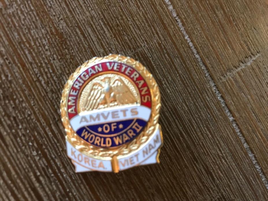 American Veterans AMVETS of World War II Korea & Vietnam Enameled Pin w/Eagle