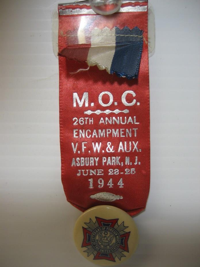 1944 VFW & Aux. 26th Annual Encampment, Asbury Park, New Jersey, Ribbon & Button