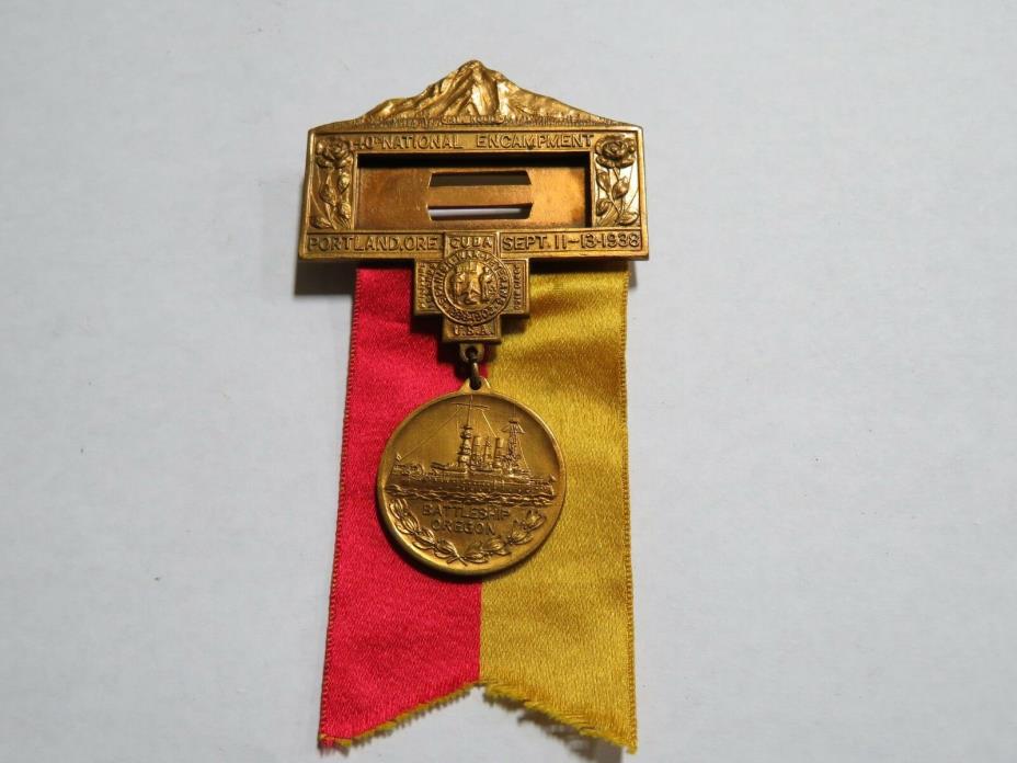 1938 Spanish American War Vets 40th National Encampment Portland OR Medal Ribbon