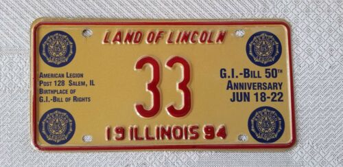 Vintage 1994 Illinois American Legion G.I. Bill License Plate