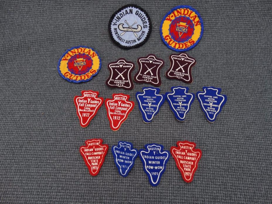 Lot of 15 YMCA Y-Indian Guide Patches Father & Son Pals + Felt Stickers + Austin