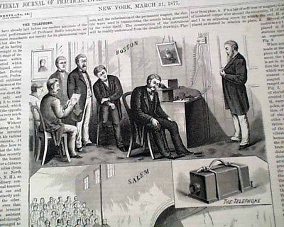 Historic TELEPHONE INVENTION Alexander Graham Bell Invent - Prints 1877 Magazine