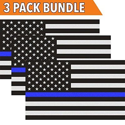 Classic Biker Gear Reflective Thin Blue Line Decal 3x5 in. American Flag for and