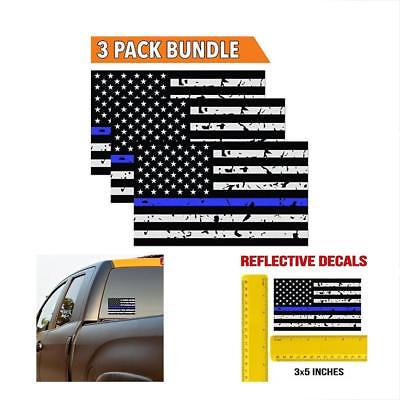 Classic Biker Gear Reflective Thin Blue Line Decal Tattered - 3x5 In. American